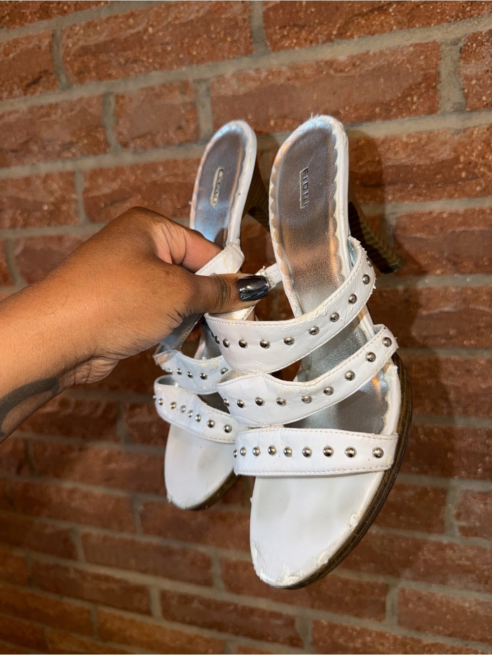 White Studded Strappy Heeled Sandals - Women
